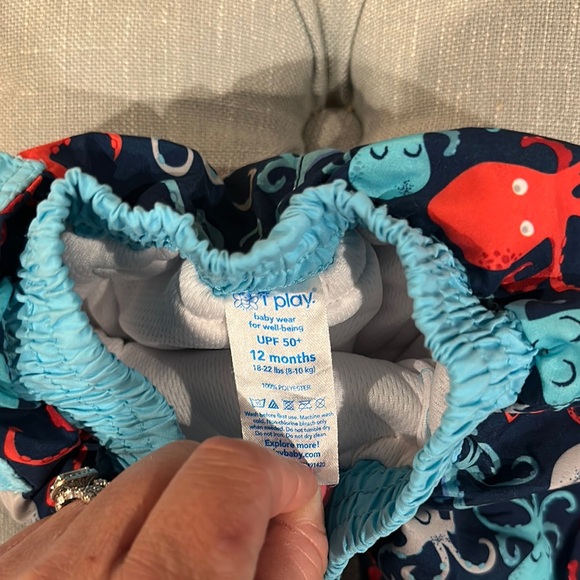 i play. Blue and Red Swim Trunks with Ocean-Themed Design - Picture 4 of 5